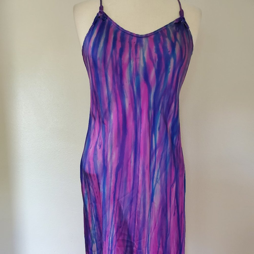 New Silk Slip Dress lingerie beach summer Small Med dye pink purple blue coverup